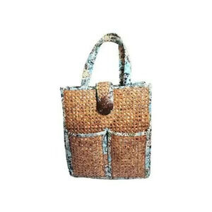 Vera Bradley Bali Tiki BAG TOTE Purse Wicker Summer Wicker Cane Blue And Brown